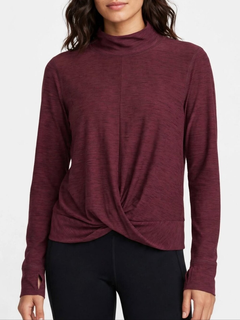 Old Navy Active Breathe On Women s Top Large Burgundy Twist Front Mock Neck LS